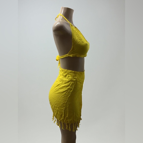 Zuliana Yellow 100% Rayon Skirt Set Size Small Made in USA New With Tags - Picture 2 of 4